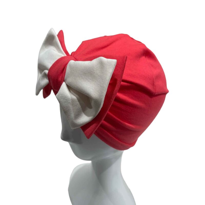 CAPPELLO COTONE - FRAGOLA CON DOPPIO FIOCCO BIANCO